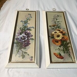 Turner Wall 22x9 Framed Print Set Retro Art Decor Floral Orange Purple MCM Set 2
